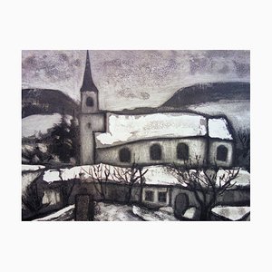 The Village under the Snow Engraving by Jacques Hallez
