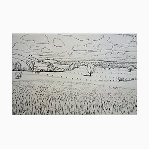 Gravure Pastures en Lorraine par André Jacquemin