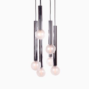6-flammige Deckenlampe aus Chrom & Perlglas von Motoko Ishii für Staff, 1970er