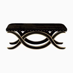 Black Leather & Wood Bench from Ca Spanish Handicraft