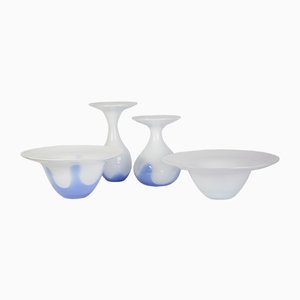 Blau-weißes Glas Schüssel & Vasen Set von Egermann, 1980er, 4er Set