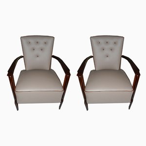Set of Leather and Rosewood Armchairs, 1940s