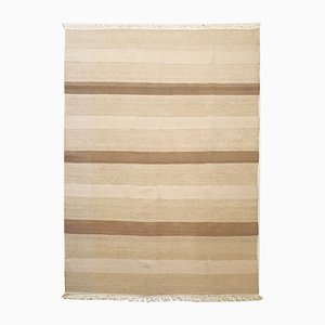 Indian Beige and Brown Wool Kilim Rug, 1974