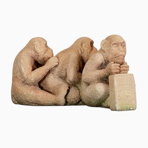 Sculpture de Macaques Assise en Pierre de Dominic Hurley, Royaume-Uni, années 80