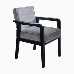 Art Deco Style Black Ebony Finish and Ribbed Velvet Athena Dining Carver Chair by Casa Botelho