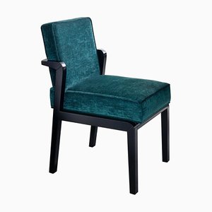 Art Deco Style Black Ebony Finish and Ribbed Velvet Atena Dining Chair by Casa Botelho
