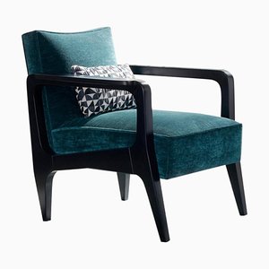 Art Deco Sttyle Black Ebony Finish and Ribbed Velvet Atena Dining Chair by Casa Botelho
