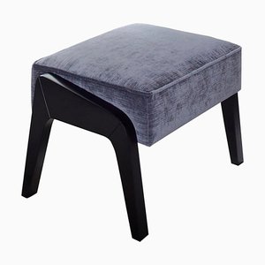 Art Deco Style Black Ebony, Grey Ribbed Velvet, and Beech Ottoman by Casa Botelho