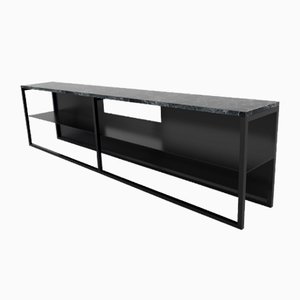 Black Powder Coated and Marble Eros TV Console Table by Casa Botelho