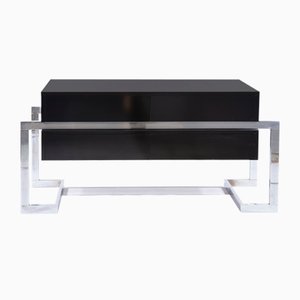 Comò in legno laccato nero e acciaio, Francia, anni '50