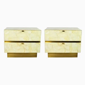 White Rock Crystal and Brass Nightstands by François-Xavier Turrou for Ginger Brown, Set of 2