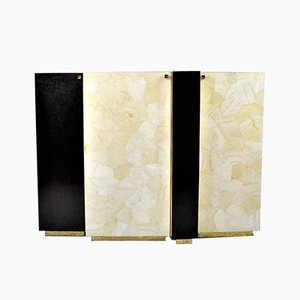 Mobiletto in foglia d'oro, pietra nera, ottone e quarzo bianco di François-Xavier Turrou per Ginger Brown