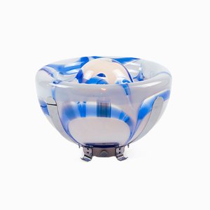 Lampada da tavolo in vetro di Murano blu e metallo cromato di Mazzega, anni '70