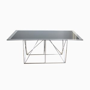 Mesa de comedor de acero y vidrio de Max Sauze para Max Sauze Studio, años 70