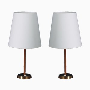 Mid-Century Swedish Brass and Leather Table Lamps, 1950s, Set of 2