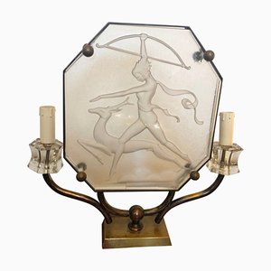 Italienische Art Déco Tischlampe aus Glas & Messing, 1930er