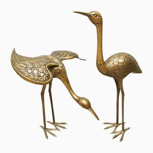 Large Brass Crane Birds Sculpture, 1960s, Set of 2