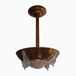 Small Brass and Glass Ceiling Lamp from Ezan, 1930s