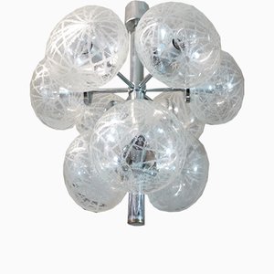 Space Age German Etched Glass and Chrome Sputnik Chandelier, 1960s