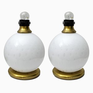 Lámparas de mesa Mid-Century de latón y cristal de Murano, años 70. Juego de 2