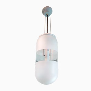 Lámpara colgante italiana era espacial de cristal de Murano y metal, años 80