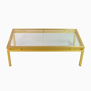 Mid-Century French Brass and Brushed Aluminum Coffee Table by Pierre Vandel, 1970s