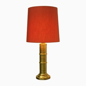 Große Tischlampe aus rotem Stoff & Messing, 1960er