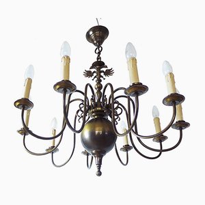 Grand Lustre Style Renaissance Flamand en Laiton, 1950s