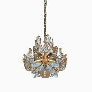 Mid-Century Brass and Crystal Chandelier in the style of Gaetano Sciolari for Palwa