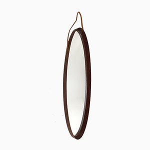 Ovaler italienischer Spiegel mit Rahmen aus Teak, 1950er