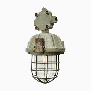 Industrielle Mid-Century Deckenlampe aus gegossenem Aluminium & Klarglas