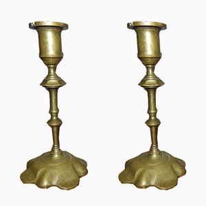 Antique Art Nouveau Brass Candleholders, Set of 2