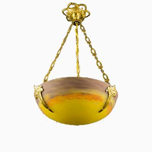 Art Nouveau Yellow Art Glass Pendant Lamp from Muller Frères, 1920s