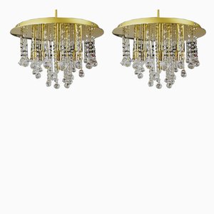 German Crystal and Brass Ceiling Lamps from Faustig, 1980s, Set of 2