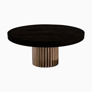 Round Ebonized Reclaimed Oak and Cast Bronze Doris Pedestal Dining Table by Fred & Juul