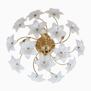 Lampada da soffitto in vetro di Murano e ottone dorato, Italia, anni '70
