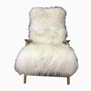 Mid-Century White Sheepskin Armchair