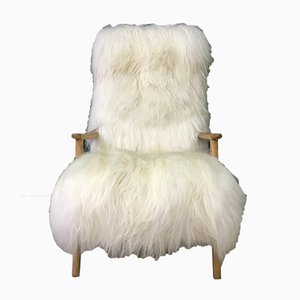 Mid-Century White Sheepskin Armchair