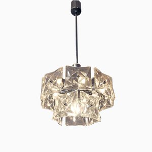 Deutsche Kristallglas & Chrom Deckenlampe von Kinkeldey, 1960er