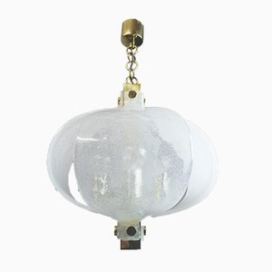 Lampe à Suspension en Verre de Murano Givré et Laiton de Kaiser Idell / Kaiser Leuchten, Allemagne, 1960s