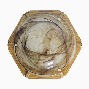 Deutsche Deckenlampe aus Muranoglas & Holz von Kaiser Idell / Kaiser Leuchten, 1960er