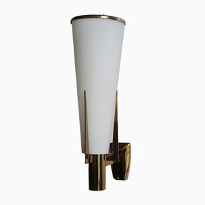 Large Italian Glass and Brass Sconce from Stilnovo, 1950s