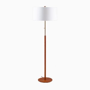 Lampadaire Mid-Century Scandinave en Laiton et Cuir de Bergboms, 1960s