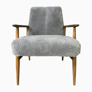 Mid-Century Sessel aus Schaffell in Grau