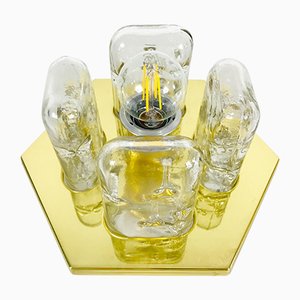 Mid-Century Einbaulampe aus Messing & Eisglas von Doria Leuchten, 1960er
