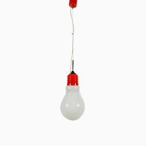 Italian Red Metal and Opaline Glass Ceiling Lamp, 1970s