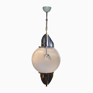 Chromed Metal and Murano Glass Ceiling Lamp from Selenova, 1970s