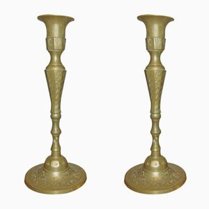 Art Deco Brass Candleholders, 1960s, Set of 2