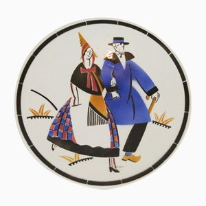 Piatto Art Déco in ceramica di K et G, anni '30