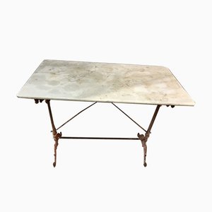 Tavolo da bistrò antico in ghisa e marmo, inizio XX secolo